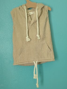 Sleeveless Hooded Cordory with Rope Drawstrings - Tan